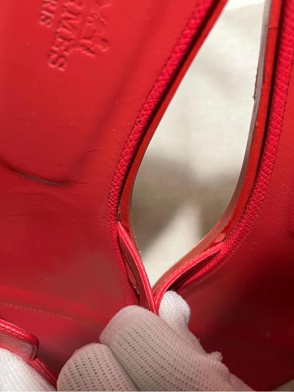 Hermes Red Leather H Oran Slide Sandals - Women's - Picture 7 of 10
